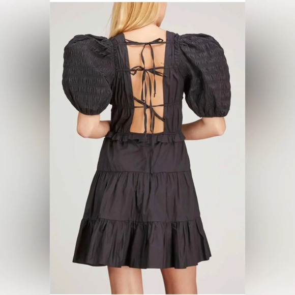 NWT Sea New York Sloane Puff Sleeve Smocked Dress in Black Size Small $375 - Picture 4 of 8